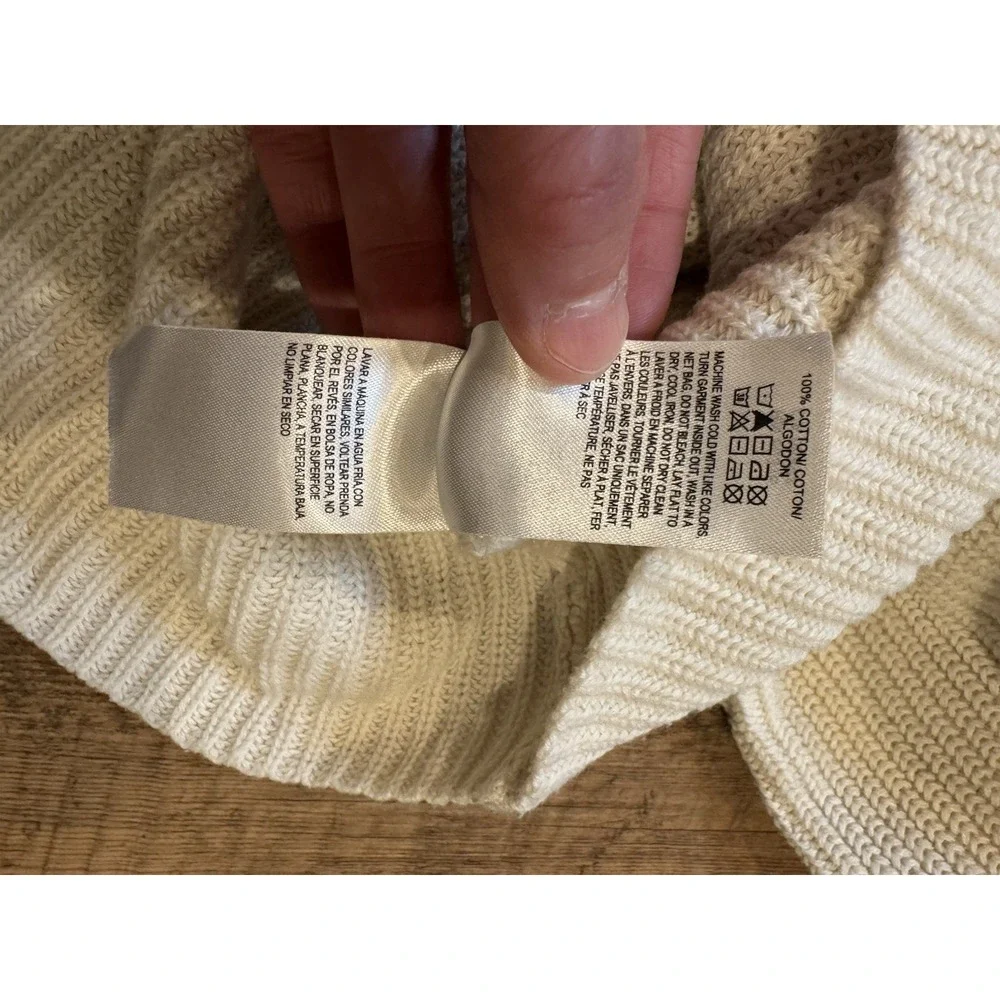 Lucky Brand Sweater Womans Med Cream Breen Pullover Cotton Lace Up Back‎ Crop